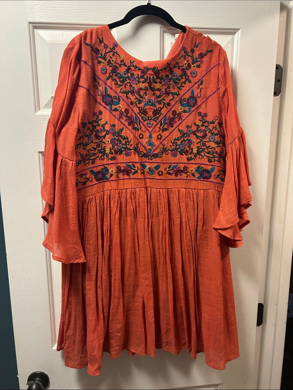 Umgee Orange Embroidered Boho Long Sleeve Dress